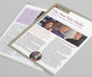 Image and downloadable excerpt of "The New New Media" BCOM News magazine article, a Storyphile corporate history writing example.